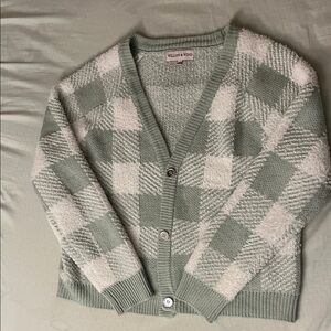 Willow & Wind Sage Green and Cream Plaid Button-Up Cardigan